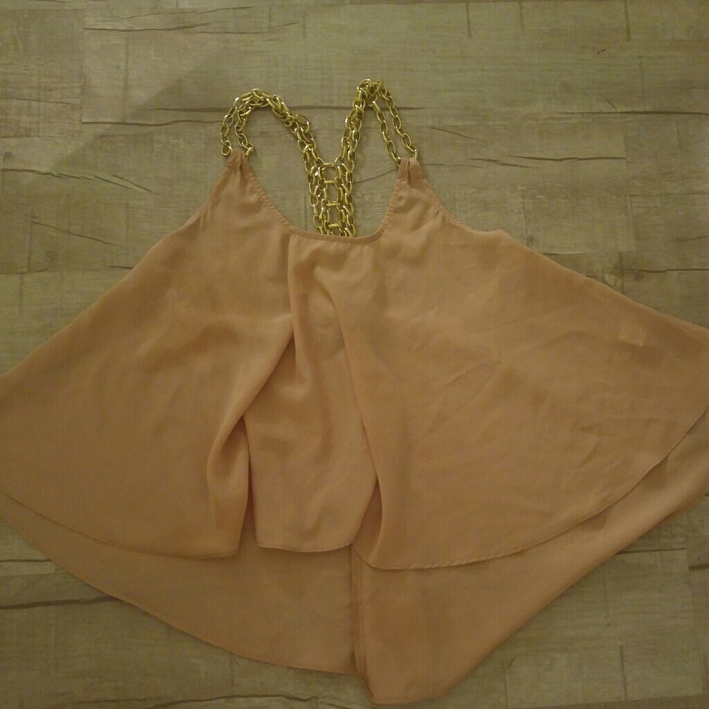 Pinkish Racerback Blouse With Gold Chain Straps